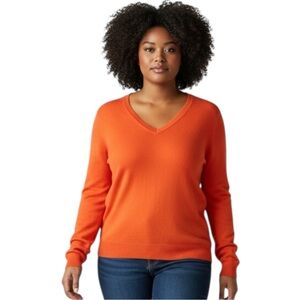 STYLEMINT Cashmere V-Neck Sweater in Vibrant Orange Size 3 — see measurements